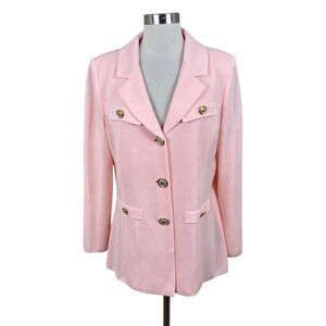 Misook Pink Embellished Sparkle Button Knit Sweater Blazer Large Quiet Luxury